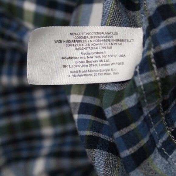 Brooks Brothers 346 Shirt Mens XL Blue/Green Checkered 100% Cotton S/S Button - Picture 11 of 11
